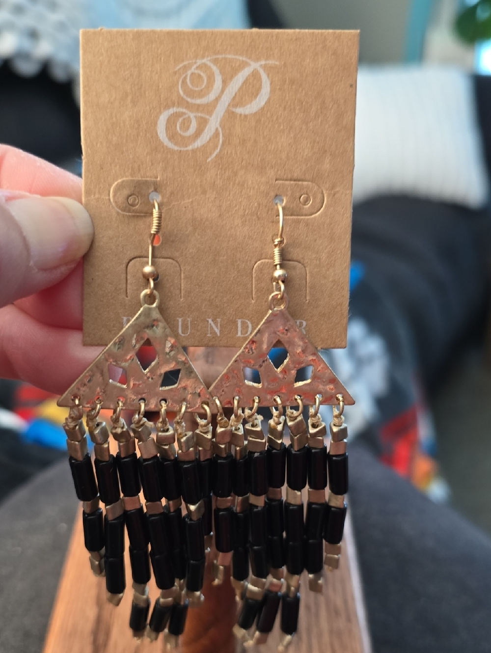 Plunder Gold and Black Beaded Fringe Earrings